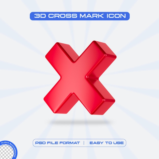 Red cross mark symbol icon 3d render illustration