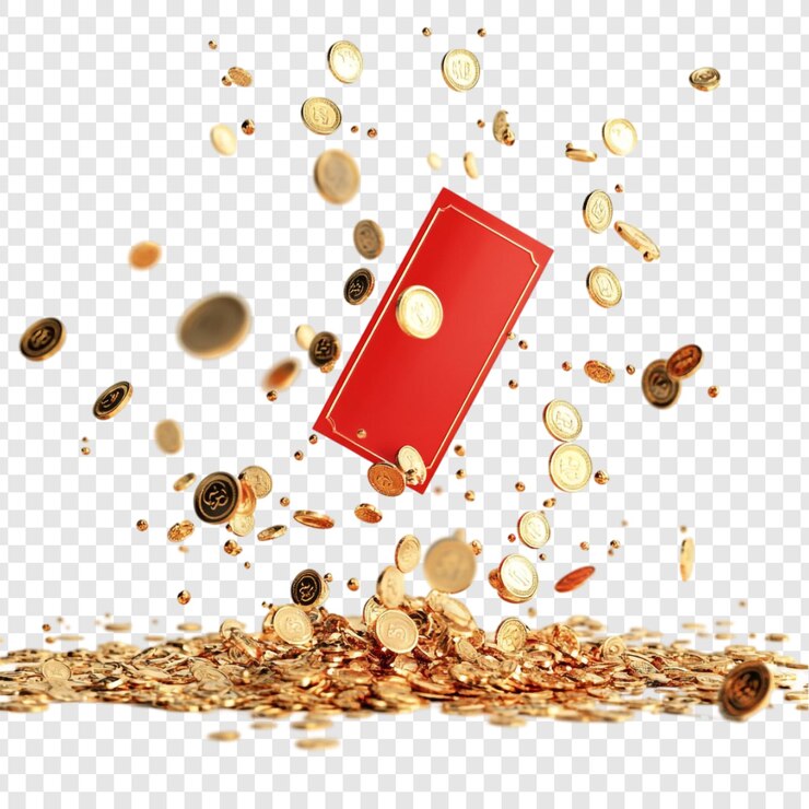 मुफ़्त PSD red envelope and golden coins rain a wealthy visual