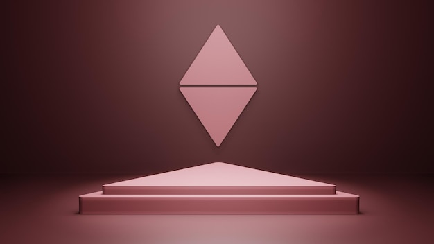 PSD gratuito red ethereum podio piattaforma per la presentazione del prodotto rendering 3d piedistallo di lusso mostra lo sfondo della scena dello studio da tavolo vuoto con riflettori