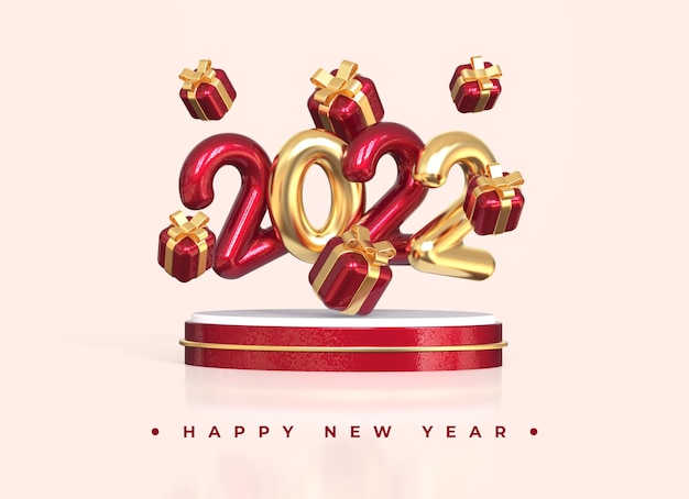 Red gold 2021 new year with gift box 3d rendering isolated on transparent background