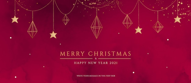 Free PSD red and golden christmas banner with elegant ornaments