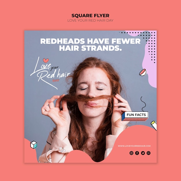 Free PSD red hair day concept square flyer template