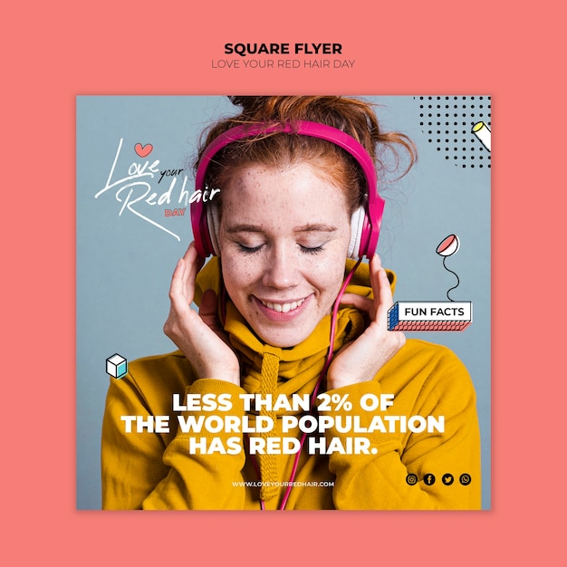 Free PSD red hair day concept square flyer template