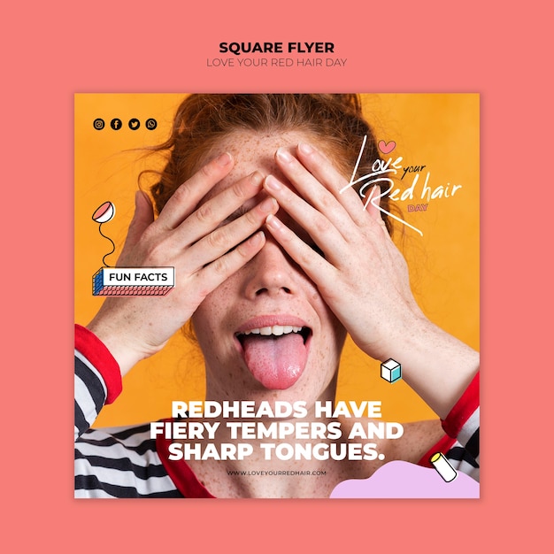 Free PSD red hair day concept square flyer template