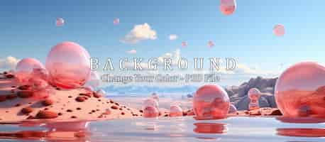 Free PSD red and pink spheres floating in water