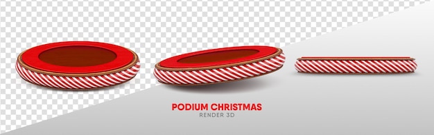 Red podium with realistic stripes for christmas template in multiple perspectives Free Psd