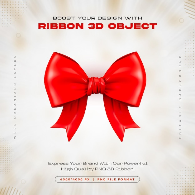 Free PSD red ribbon icon isolated 3d render illustration