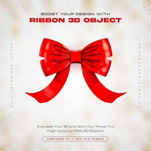 Free PSD red ribbon icon isolated 3d render illustration