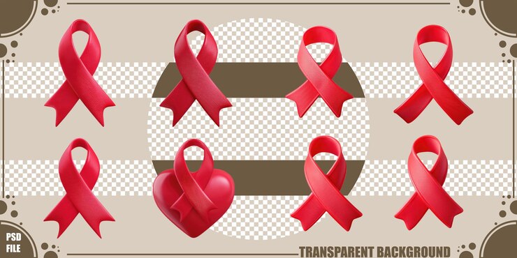 Free PSD red ribbons and heart symbol on black background