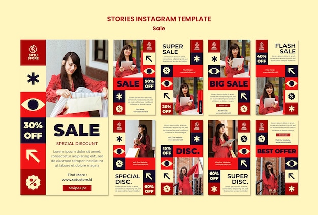 Free PSD red sales social media stories