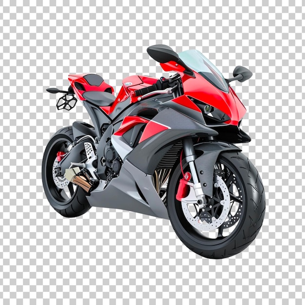 Motocicletta sportiva rossa su uno sfondo trasparente