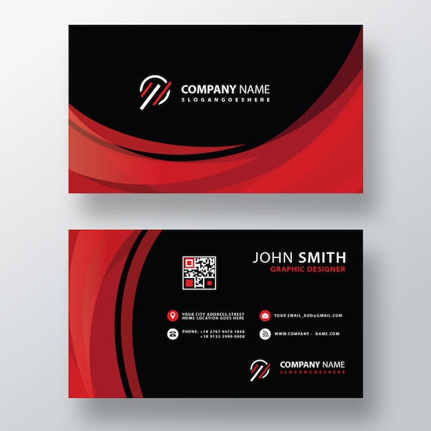 Red wavy business card layout