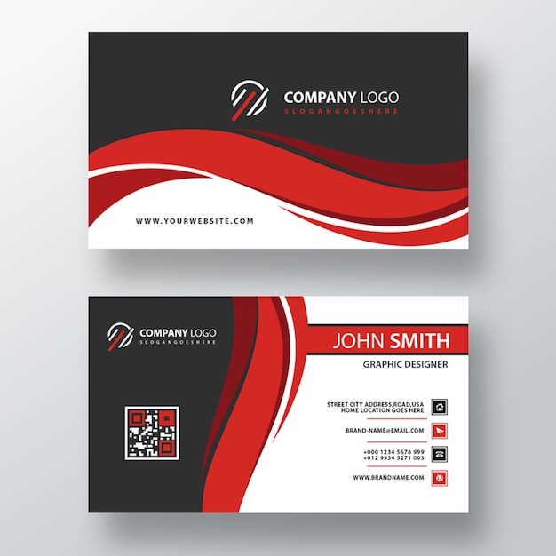 Red wavy psd business card template