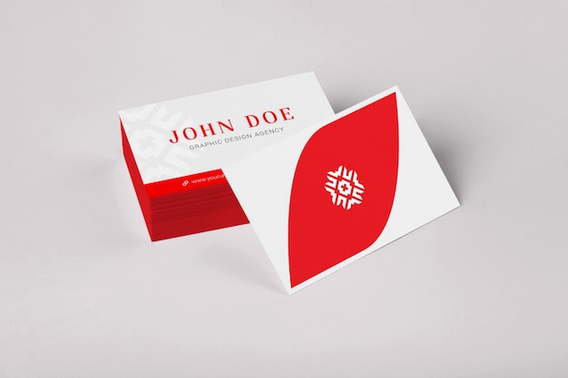 Red and white business card pile mock up