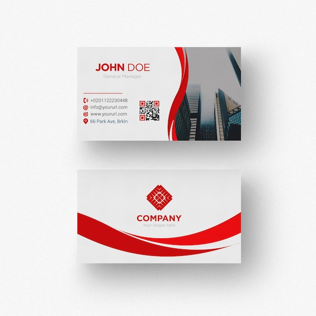 red and white business card