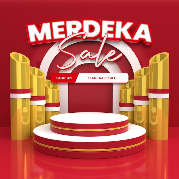 Free PSD red and white indonesian independence day sale 3d podium