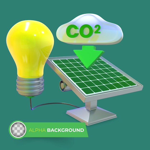 CO2排出量を削減します。 3Dイラスト