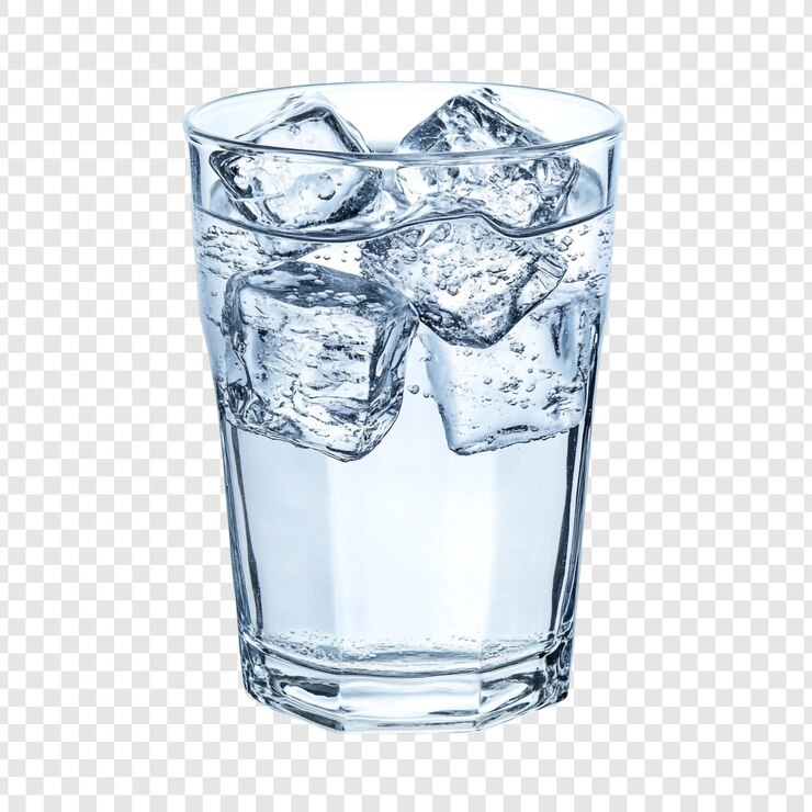 Free PSD refreshing glass of iced water crystal clear cubes