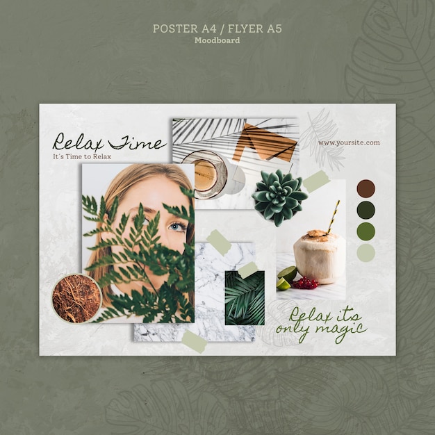 Free PSD relax time flyer with woman and leaves