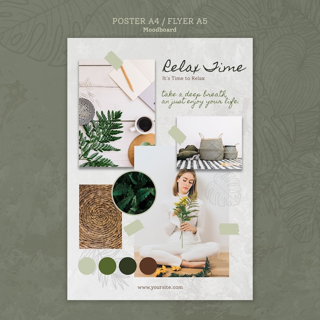 Free PSD relax time poster with greenery