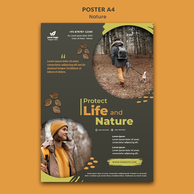 PSD gratuito rilassati con il modello di poster a4 della natura