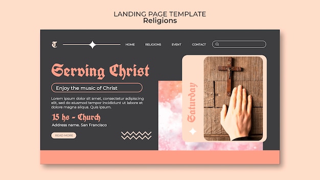 Бесплатный PSD Шаблон целевой страницы религии и поклонения