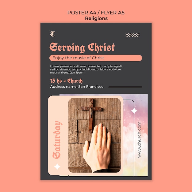 Free PSD religion and worship vertical poster template