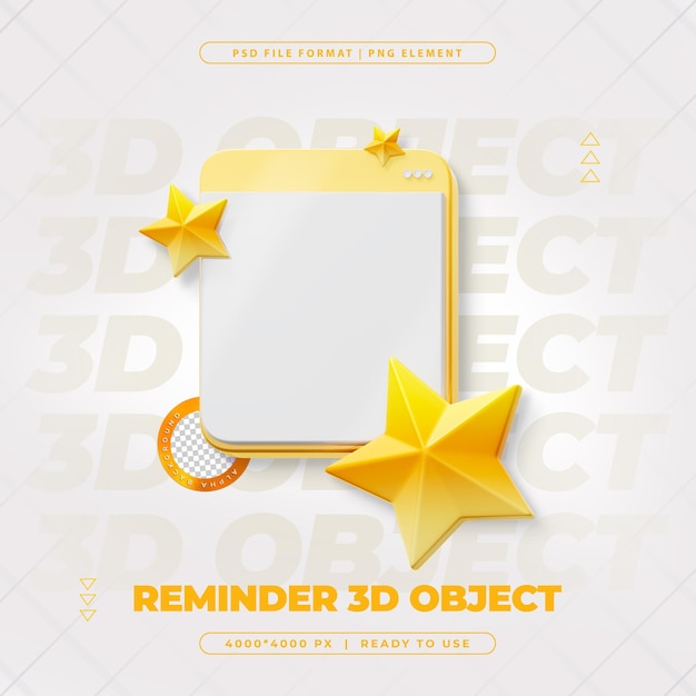 Free PSD reminder notification with bell alert popup isolated 3d render illustration