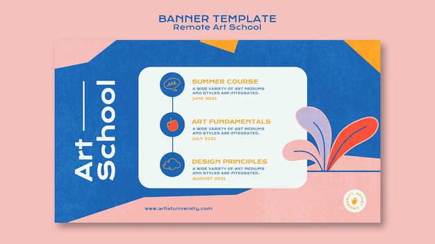 Remote art school horizontal banner template