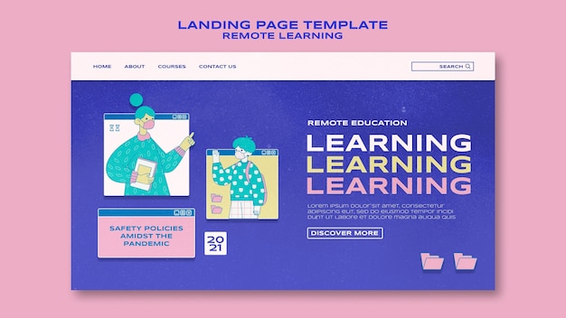 Free PSD remote learning landing page template