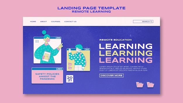 無料PSD リモート学習のランディングページテンプレート