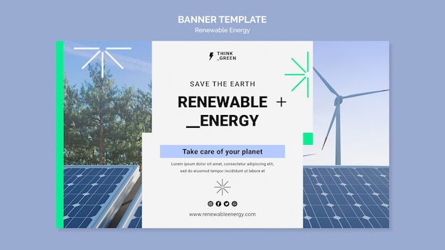 Бесплатный PSD Шаблон горизонтального баннера возобновляемой и устойчивой энергии