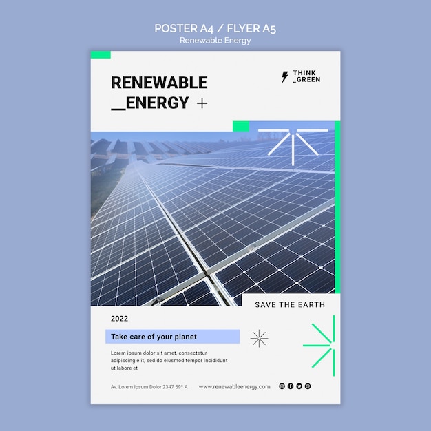 Бесплатный PSD Шаблон вертикального плаката по возобновляемым и устойчивым источникам энергии