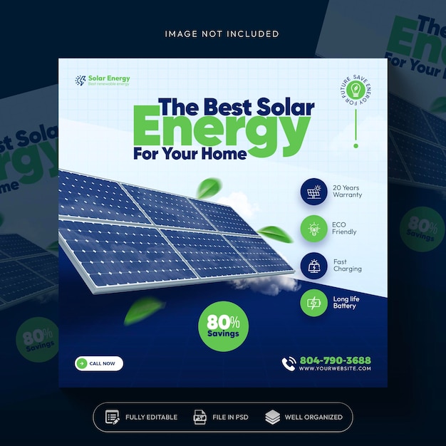 Renewable and clean solar energy social media post template design