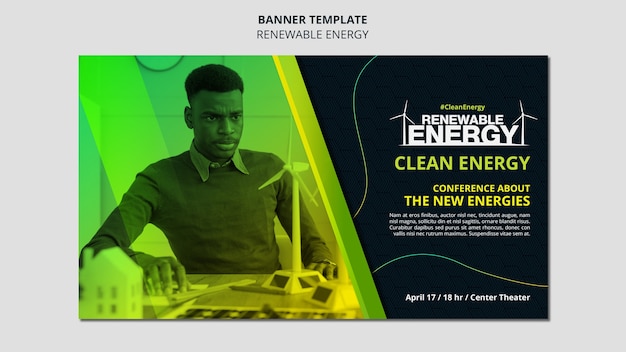 Renewable energy horizontal banner template with wind turbines