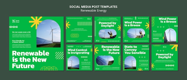 PSD gratuito set di post instagram di energia rinnovabile