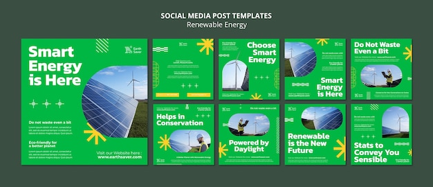 Бесплатный PSD Посты в instagram о возобновляемых источниках энергии