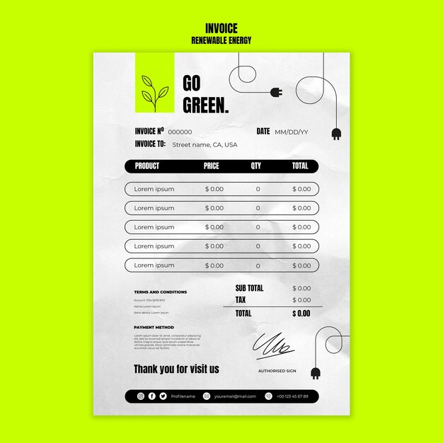 Free PSD renewable energy invoice template