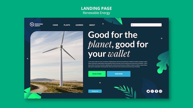 無料PSD 再生可能エネルギーランディングページのテンプレート