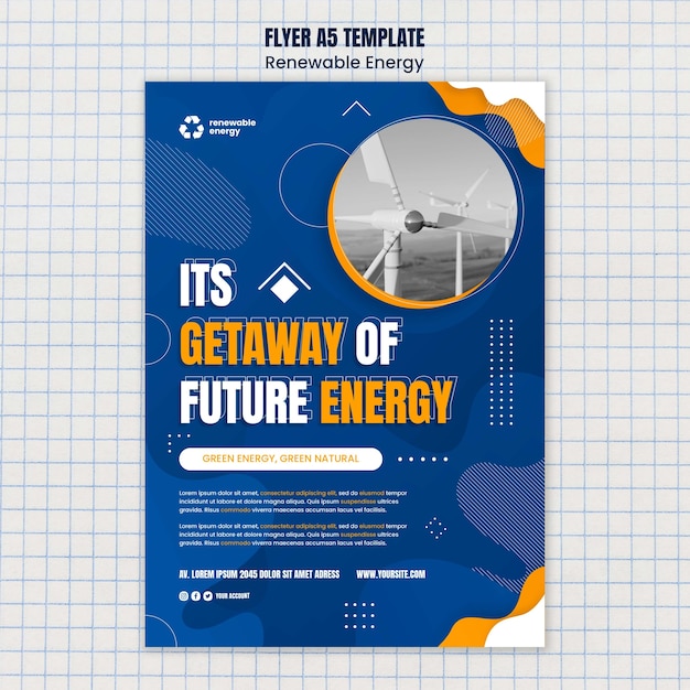 PSD gratuito modello di volantino verticale per energie rinnovabili con design astratto