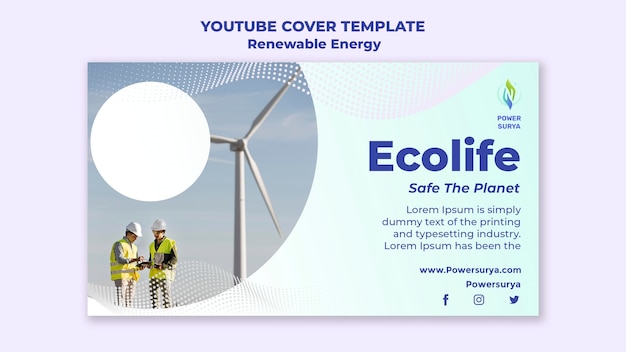 PSD gratuito modello di progettazione della copertina di youtube di energia rinnovabile