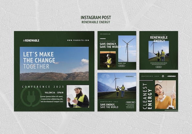 Raccolta di post instagram di energia rinnovabile e sostenibile