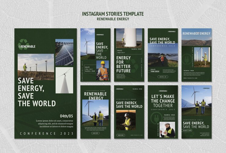 Free PSD renewable and sustainable energy instagram stories collection
