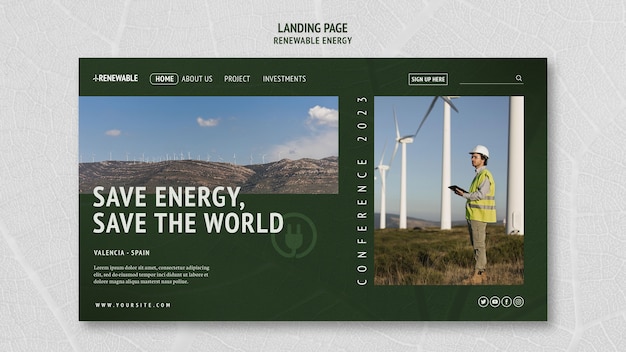 Free PSD renewable and sustainable energy landing page template