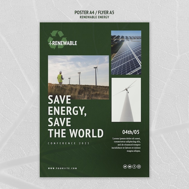 Modello di poster verticale per energie rinnovabili e sostenibili