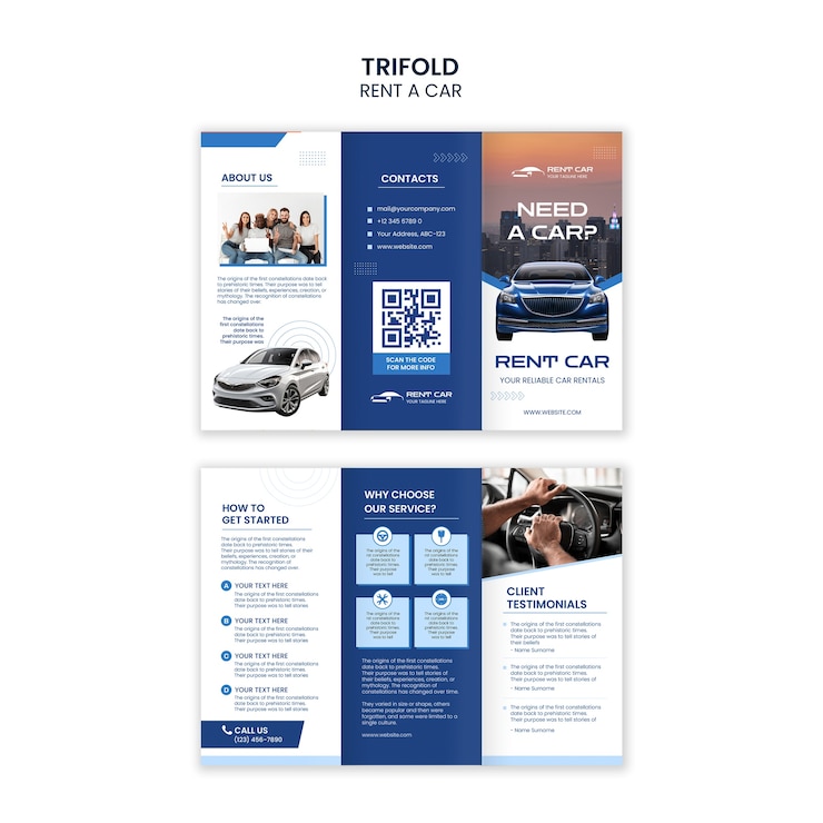 Free PSD rent a car trifold brochure template design