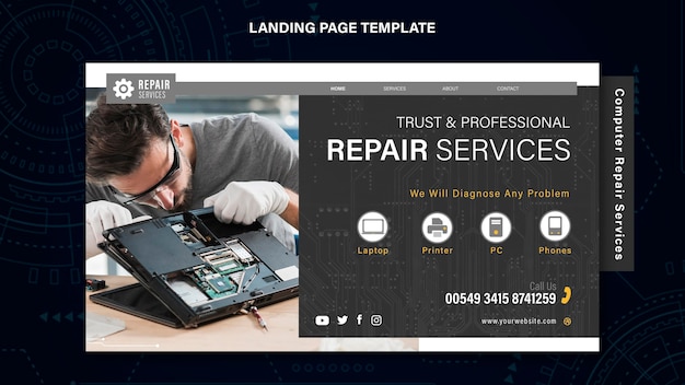 Free PSD repair services landing page template