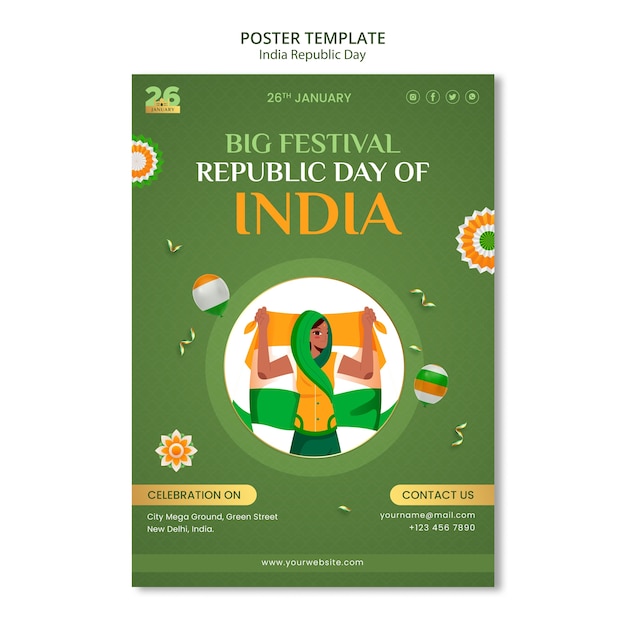 Free PSD republic day celebration poster template