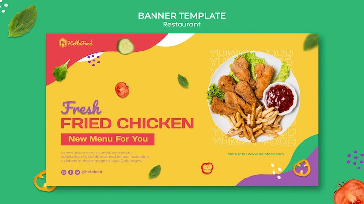 मुफ़्त PSD restaurant banner template with photo