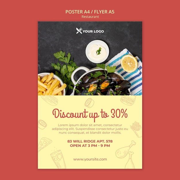 Free PSD restaurant discount offer poster template